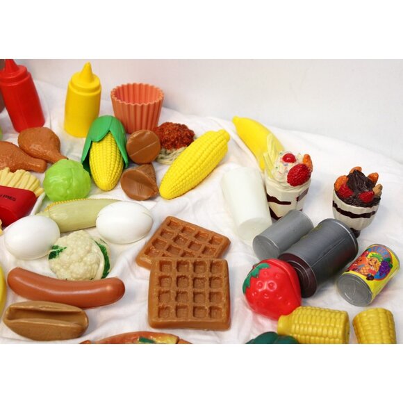 Plastic Play Food Lot Kitchen Fries Pizza Cutter Waffle Hot Dog Hamburger Fruit - Picture 4 of 16